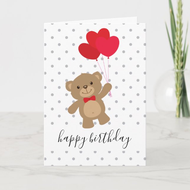Teddy Bear Hearts Balloon Personalised Custom Baby Card (Front)