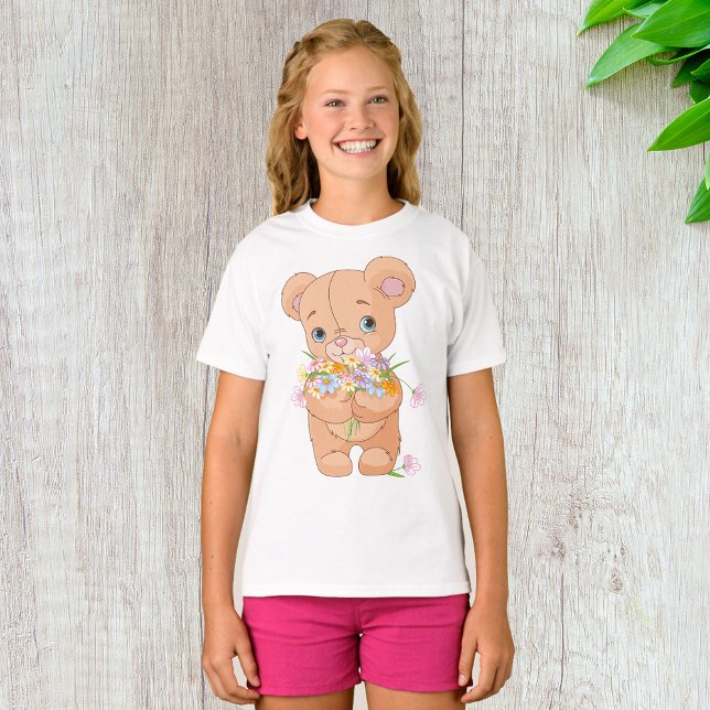 Teddy Bear Holding A Bouquet Girls T-Shirt (Creator Uploaded)