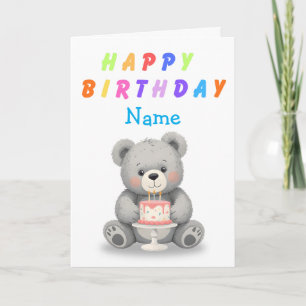 Teddy Bear Holding Birthday Cake Birthday Card