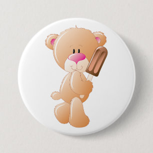Teddy Bear Holding Chocolate Ice Cream Popsicle 7.5 Cm Round Badge