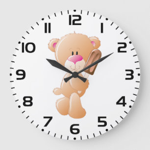 Teddy Bear Holding Chocolate Ice Cream Popsicle Large Clock