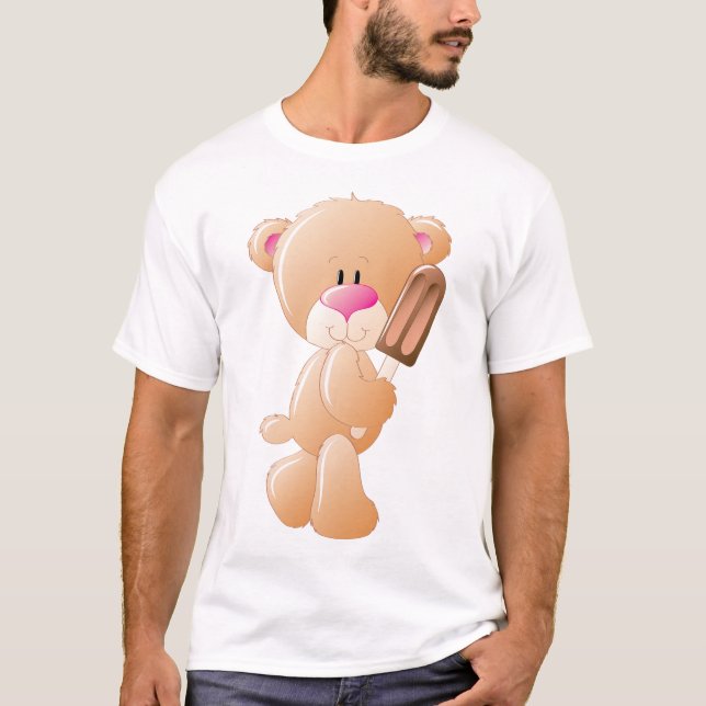Teddy Bear Holding Chocolate Ice Cream Popsicle T-Shirt (Front)