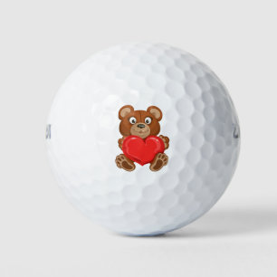 Teddy Bear Holding Heart Design Golf Balls