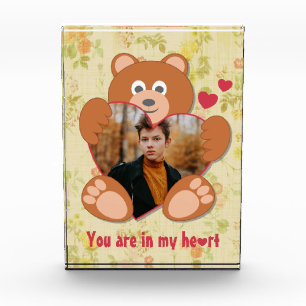 Teddy Bear Holding Heart Photo Valentine's Day Block
