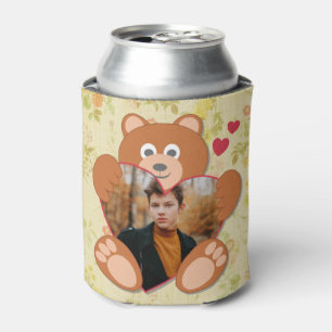 Teddy Bear Holding Heart Photo Valentine's Day Can Cooler