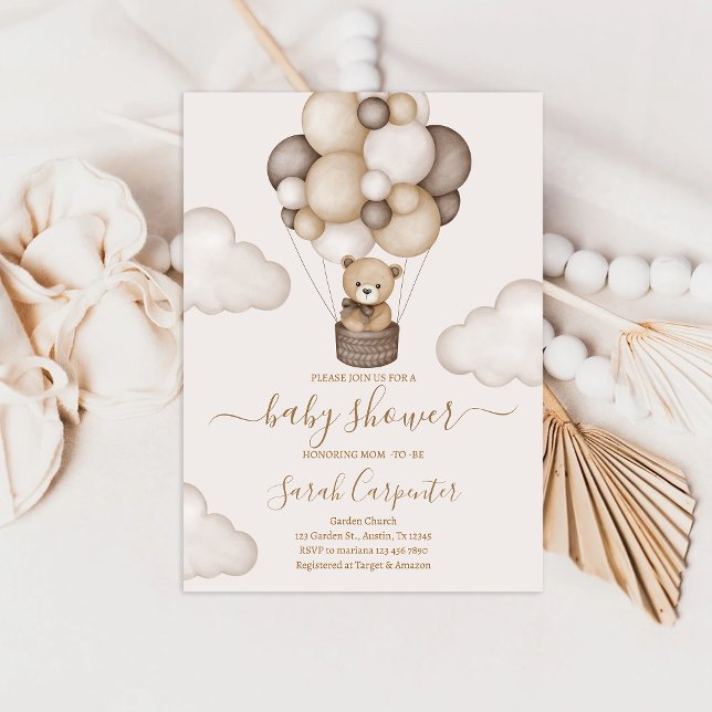 Teddy Bear Hot Air Balloon Baby Shower Invitation (Creator Uploaded)