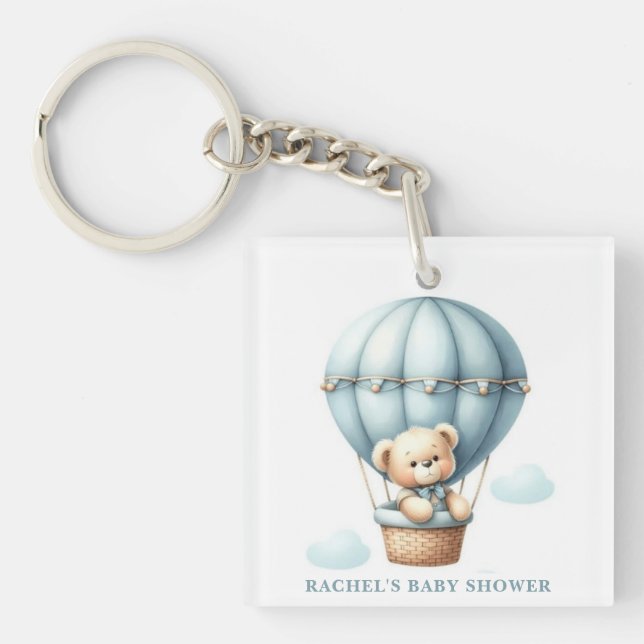 Teddy Bear Hot Air Balloon Baby Shower Keychain (Front)