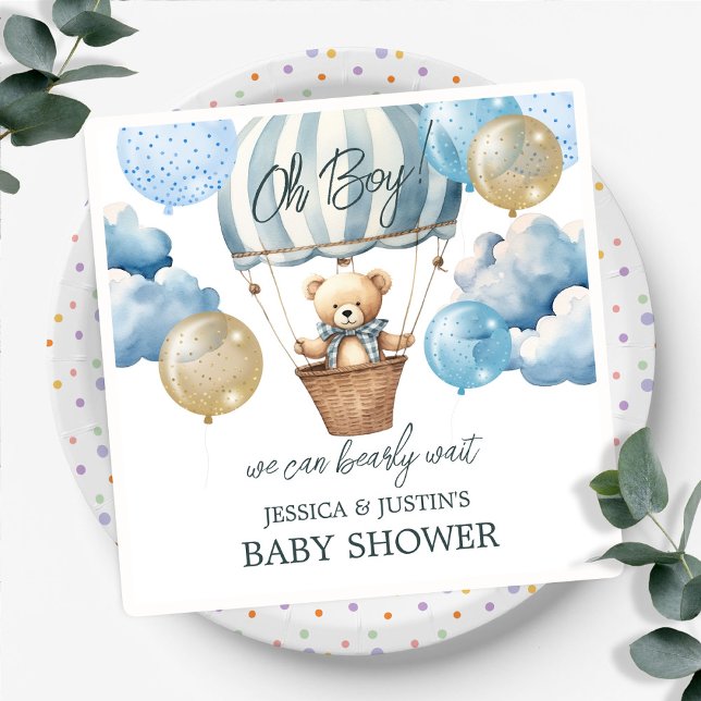 Teddy Bear Hot Air Balloon Baby Shower Napkin (Creator Uploaded)