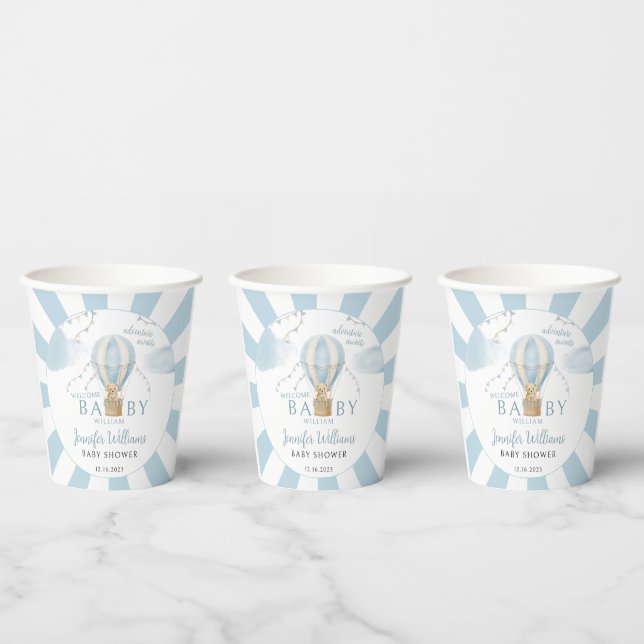Teddy bear hot air balloon baby shower paper cups (Multi)