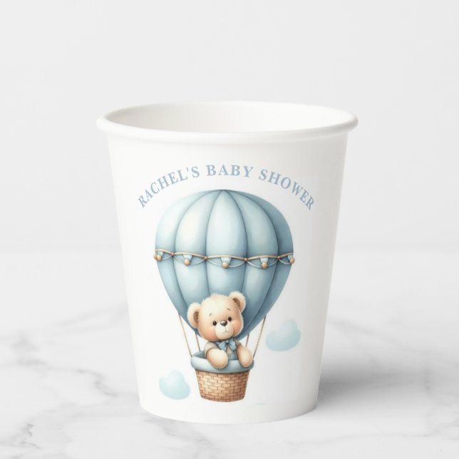 Teddy Bear Hot Air Balloon Baby Shower Paper Cups (Front)