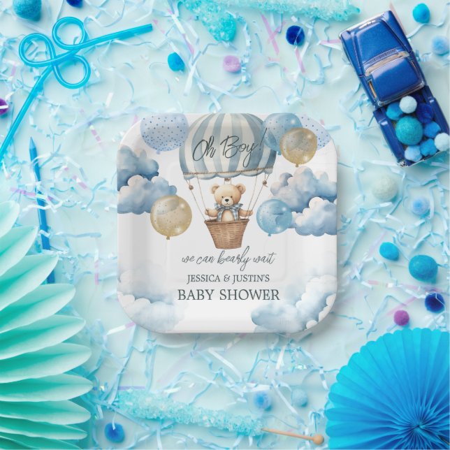 Teddy Bear Hot Air Balloon Baby Shower Paper Plate (Party)