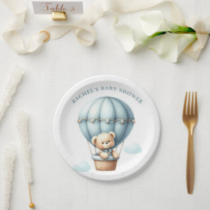 Teddy Bear Hot Air Balloon Baby Shower Paper Plate