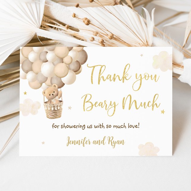 Teddy Bear Hot Air Balloon Baby Shower Thank You Card (Creator Uploaded)