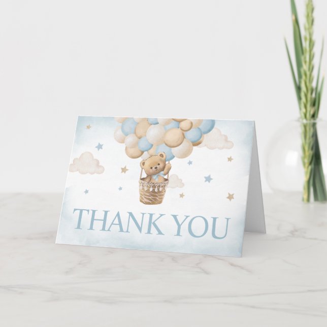 Teddy Bear Hot Air Balloon Baby Shower  Thank You Card (Front)