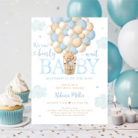 Teddy Bear Hot Air Balloon Blue Boy Baby Shower