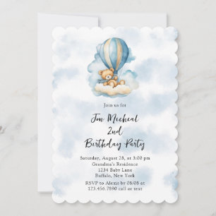 Teddy Bear Hot Air Balloon Boy Any Age Birthday Invitation