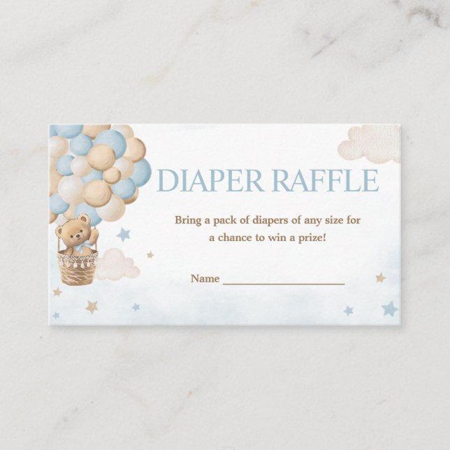 Teddy Bear Hot Air Balloon Diaper Raffle Enclosure Card (Front)