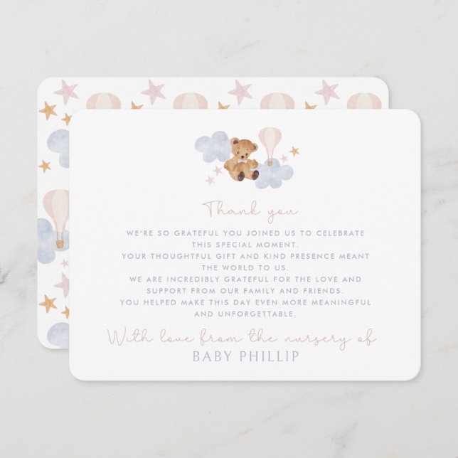 Teddy Bear & Hot Air Balloon, from the nursery of  Invitation (Front/Back)