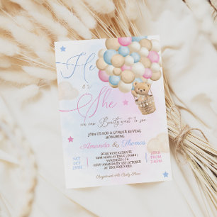 Teddy Bear Hot Air Balloon Gender Reveal Invitation