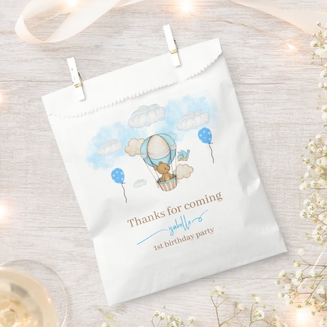 Teddy Bear Hot Air Balloon girl birthday Thank you Favour Bags (Clipped)