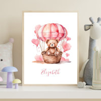 Teddy Bear Hot Air Balloon Pink Baby Girl Nursery