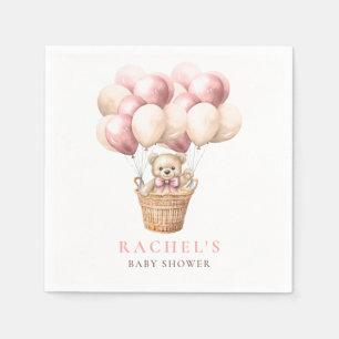 Teddy Bear Hot Air Balloon Pink Girl Baby Shower Napkin
