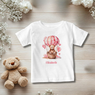 Teddy Bear Hot Air Balloon Pink Girl Personalised Baby T-Shirt