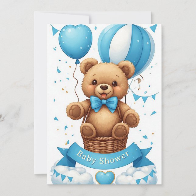 Teddy Bear Hot Air Balloon Shower 🧸 Invitation (Front)