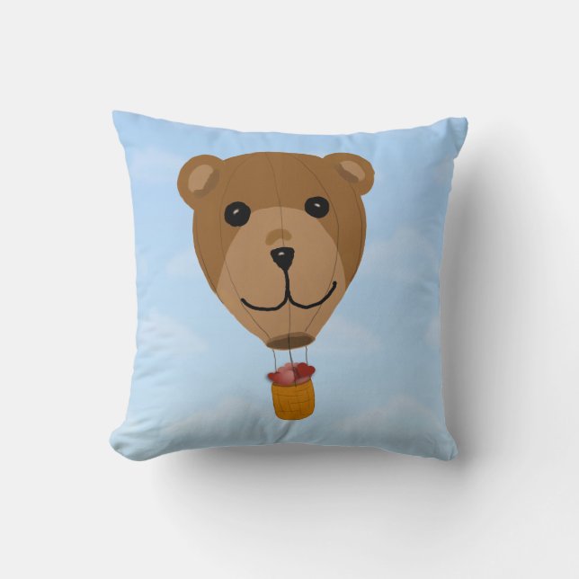 Teddy Bear Hot Air Balloon Throw Pillow (Front)