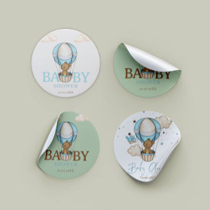 Teddy Bear Hot Balloon Bearly Wait boy Baby Shower Classic Round Sticker