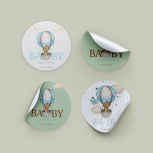 Teddy Bear Hot Balloon Bearly Wait boy Baby Shower Classic Round Sticker