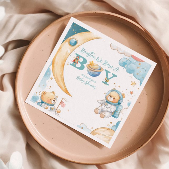 Teddy Bear Houston We Have A Boy Outer Space  Napkin (Creator Uploaded)
