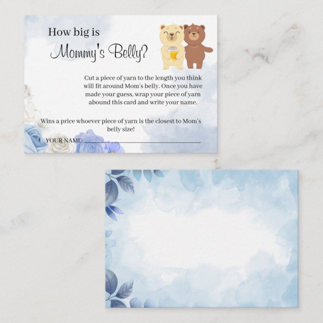 Teddy Bear How Big is Mummy Belly Shower Game card (Front/Back)