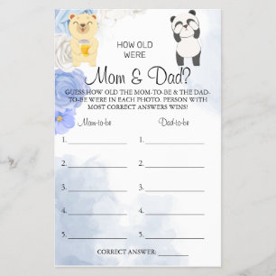 Teddy Bear How old were Mum & Dad shower game card