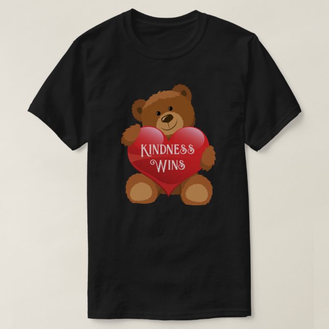  Teddy Bear Hug Heart Personalise Text Cotton  T-Shirt (Design Front)