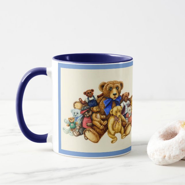 TEDDY BEAR HUGS MUG Blue (With Donut)
