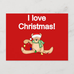 Teddy Bear I Love Christmas Tshirts and Gifts Holiday Postcard
