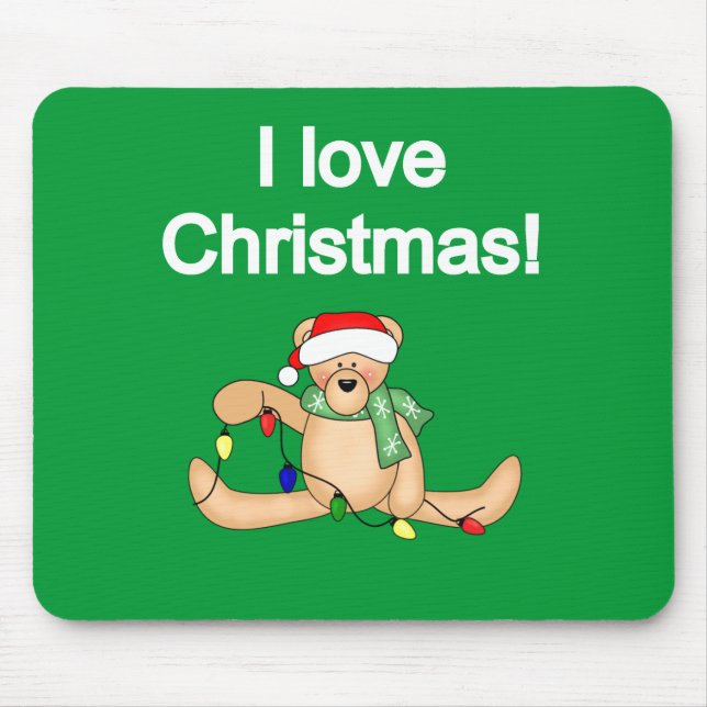 Teddy Bear I Love Christmas Tshirts and Gifts Mouse Mat (Front)