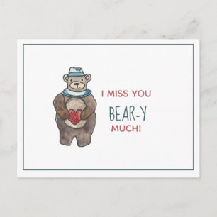 Teddy Bear I miss you beary much Valentine Postcard