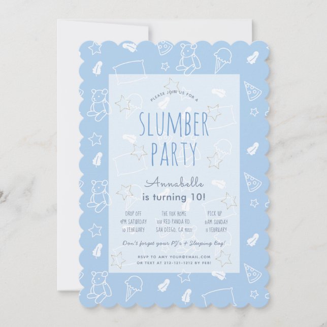 Teddy Bear Ice Cream Blue Slumber Party Birthday Invitation (Front)