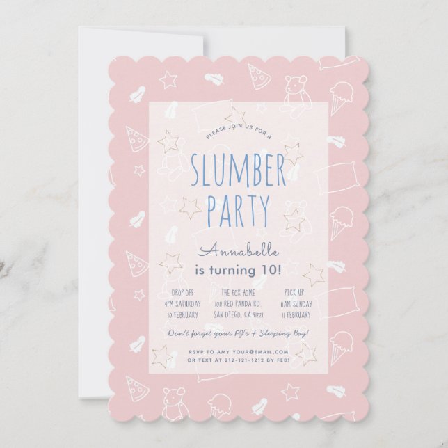 Teddy Bear Ice Cream Pink Slumber Party Birthday Invitation (Front)