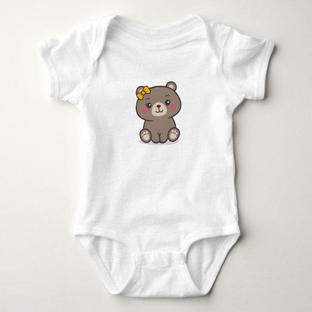 Teddy Bear Illustration Baby Bodysuit (Front)