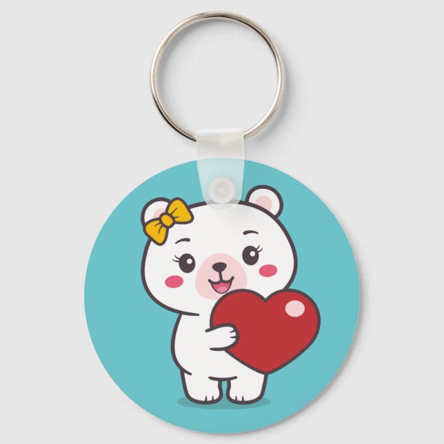 Teddy Bear Illustration Key Ring (Front)