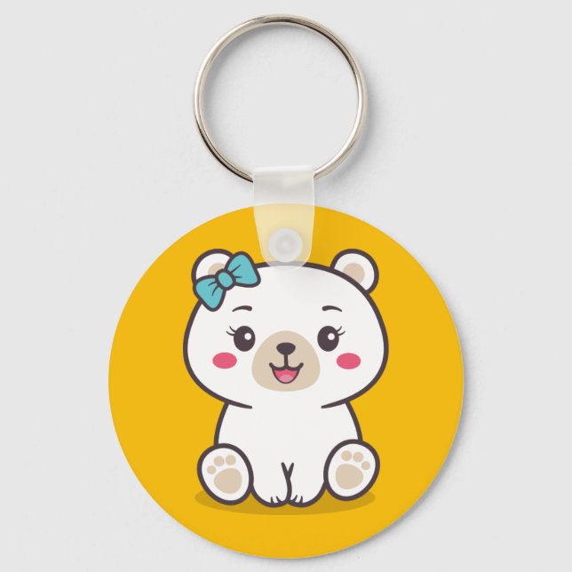 Teddy Bear Illustration Key Ring (Front)