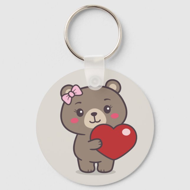 Teddy Bear Illustration Key Ring (Front)
