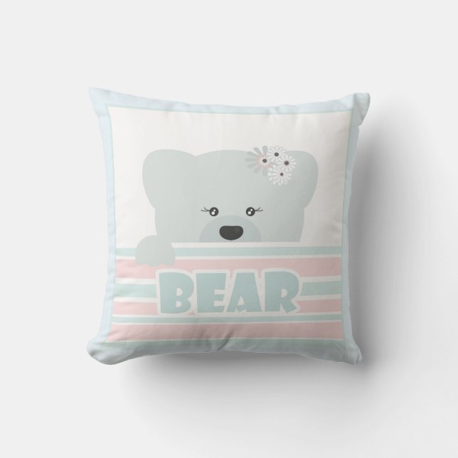 Teddy bear illustration kids childish print cushion (Front)