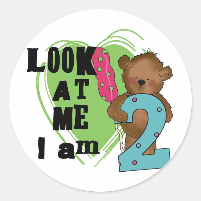 Teddy Bear I'm 2 Birthday T-shirts and Gifts Classic Round Sticker (Front)