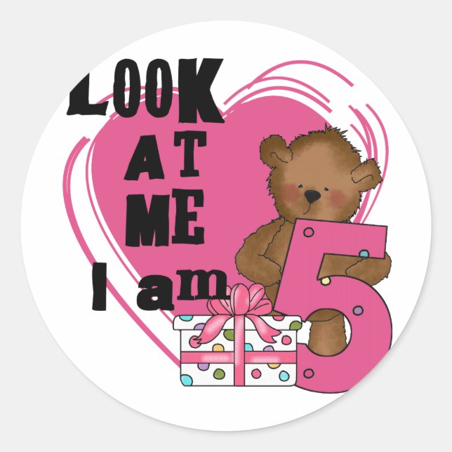 Teddy Bear I'm 5 Birthday T-shirts and Gifts Classic Round Sticker (Front)