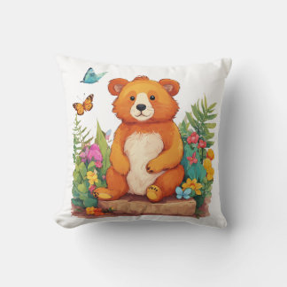 Teddy Bear in a Magical Garden Cushion