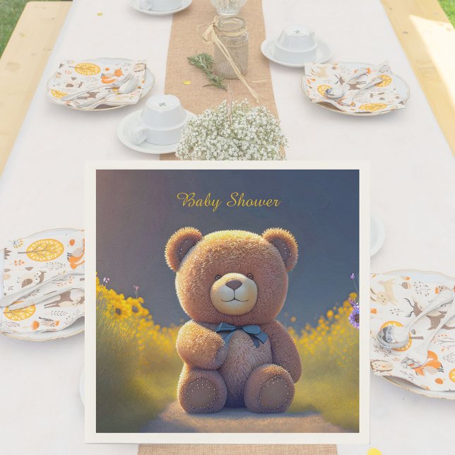 Teddy bear in a meadow, cute baby shower  napkin (Creator Uploaded)
